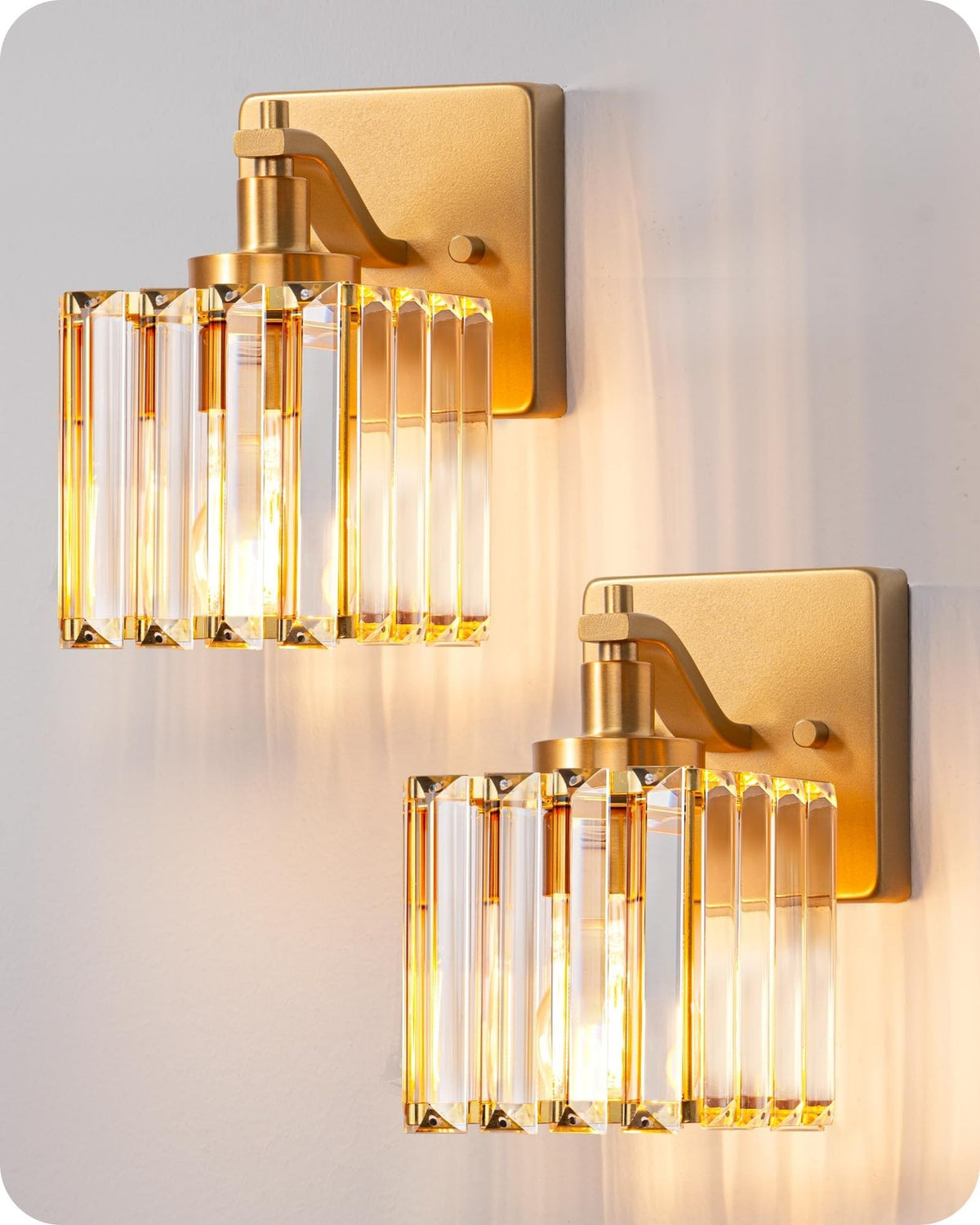 Modern Bathroom Vanity Light Set with Crystal Shades - Gold Wall Sconces