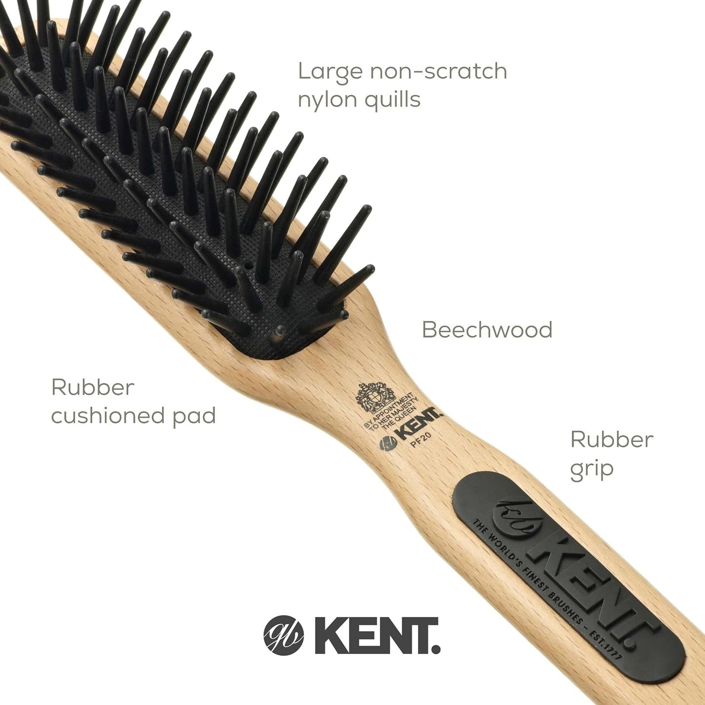 Kent PF20 Narrow Cushion Paddle Hair Brush for Detangling & Scalp Care