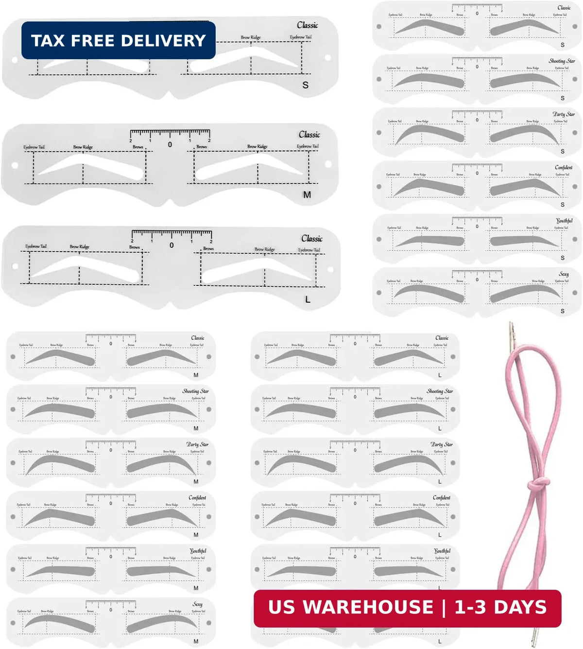 Reusable Eyebrow Stencil Kit with 3 Sizes & 6 Styles - Soft & Easy to Use
