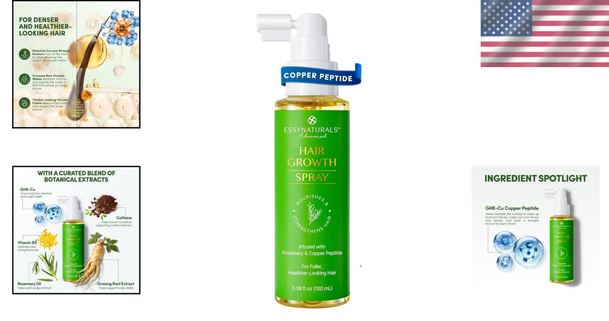 Natural Hair Growth Solution - Copper Peptide & Oils for Thicker 3.38