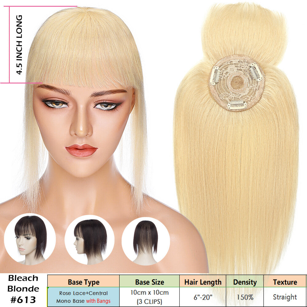 Clip-In Human Hair Topper with Silk Base for Women - Natural Look & Various Sizes