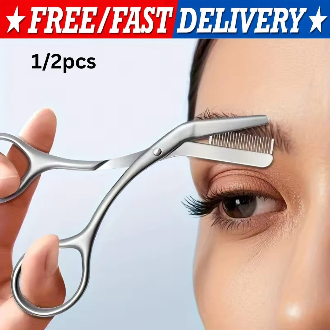 Stainless Steel Eyebrow Scissors with Comb - Precision Grooming Tool