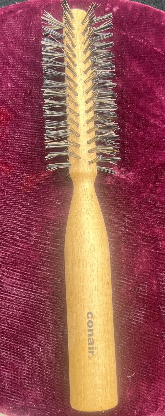 Conair Vintage Wooden Handle Thin Wire Bristle Round Hairbrush