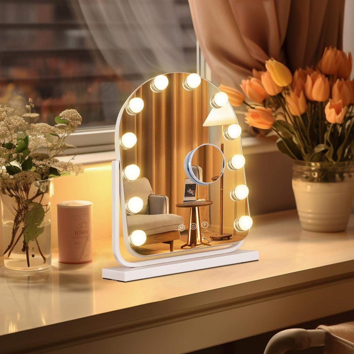 Lighted Makeup Mirror with 3 Light Modes and 10X Magnification - White