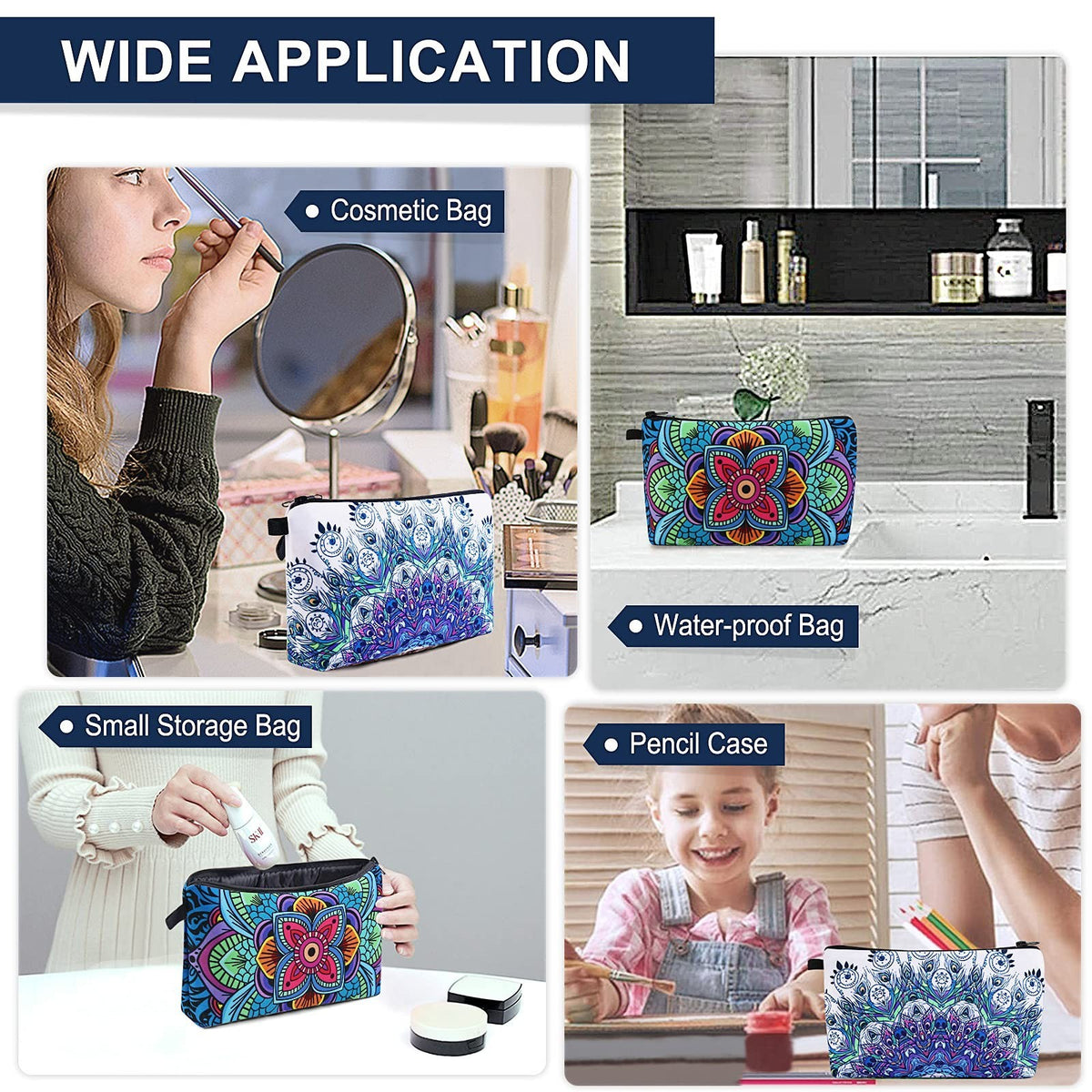 Small Waterproof Makeup Bag for Women - 2 Pack Blue Cosmetic Organizer