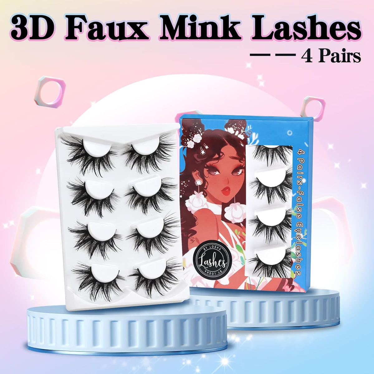 Dramatic 3D Fluffy False Eyelashes - 22mm Wet Look Manga Style