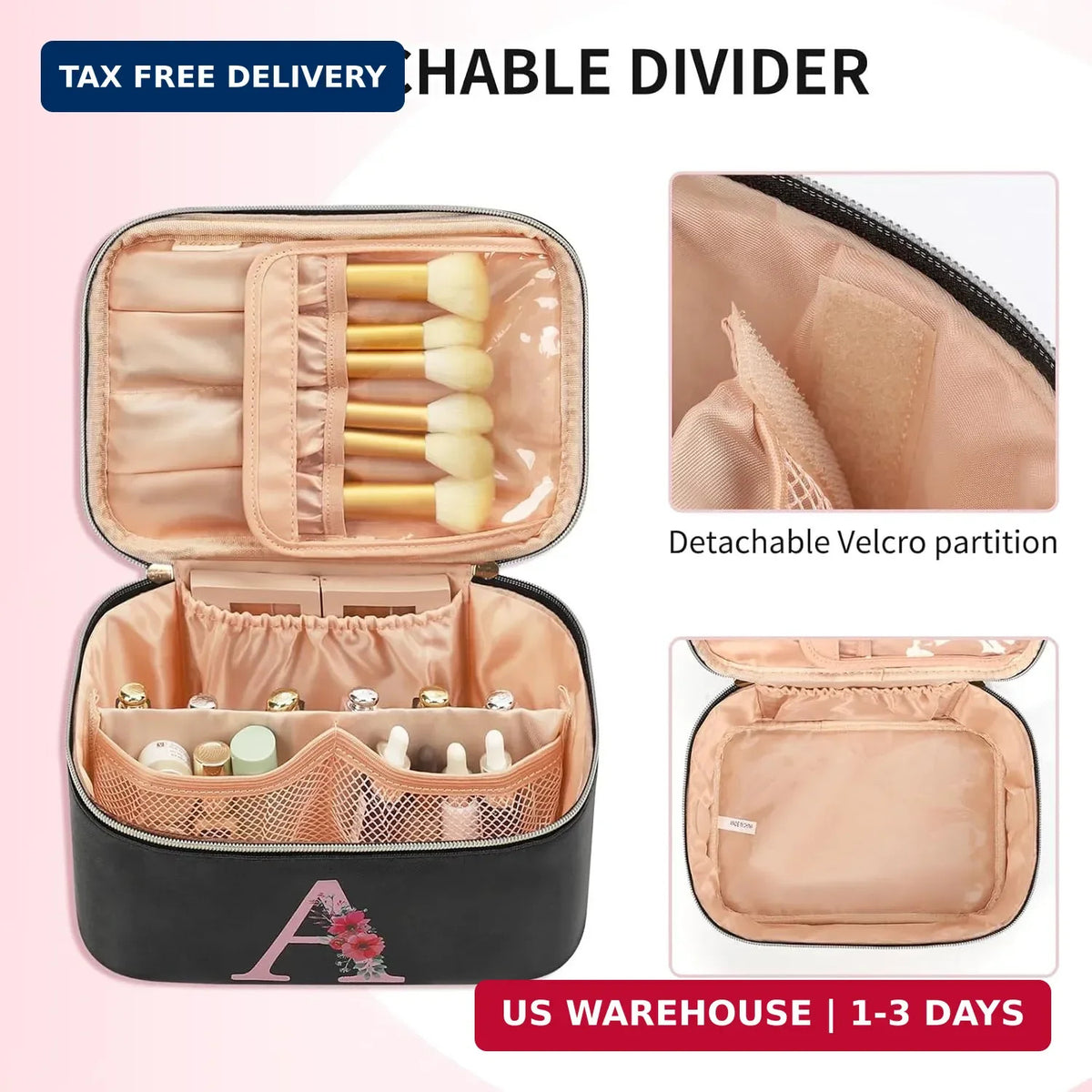 Travel Makeup Organizer Bag - Monogram Initial Cosmetic Case, Compact & Durable