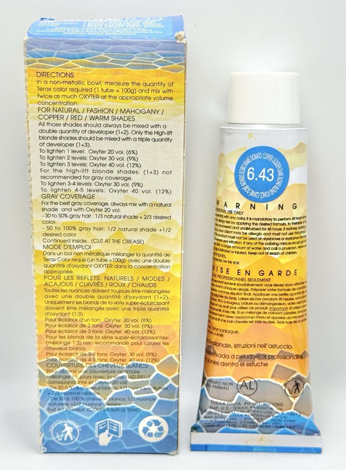 Terax Cream Hair Color 6.43 Copper Golden Dark Blond 3.38oz