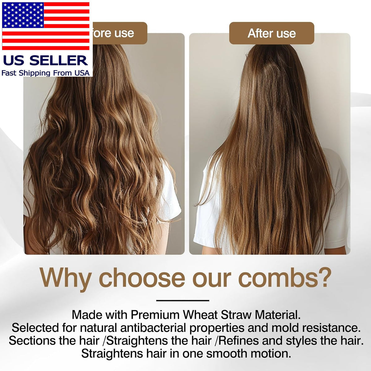 V-Shaped Portable Wheat Straw Hair Straightener Comb for Styling & Detangling