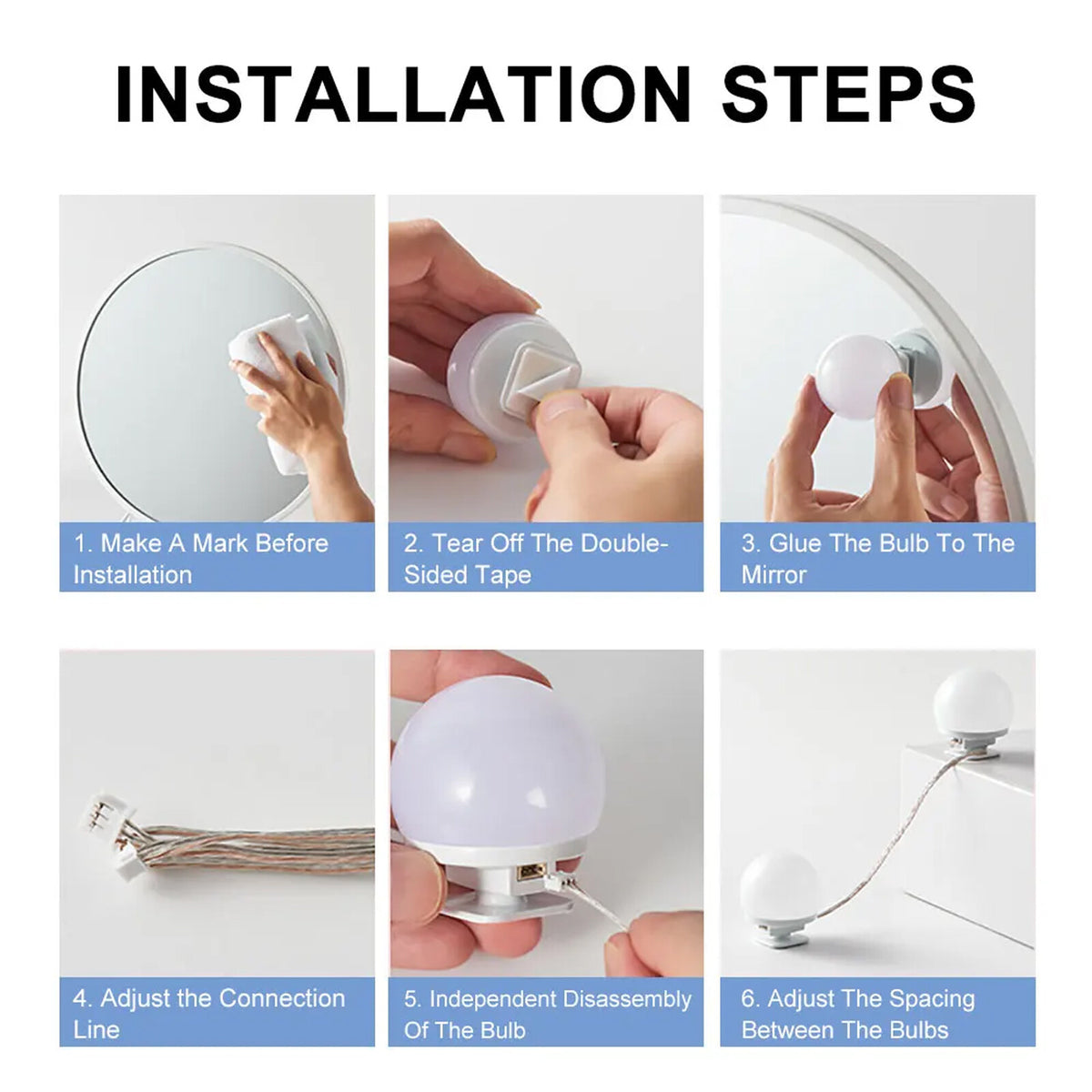 Dimmable LED Vanity Lights for Mirror - Hollywood Style 10 Bulbs