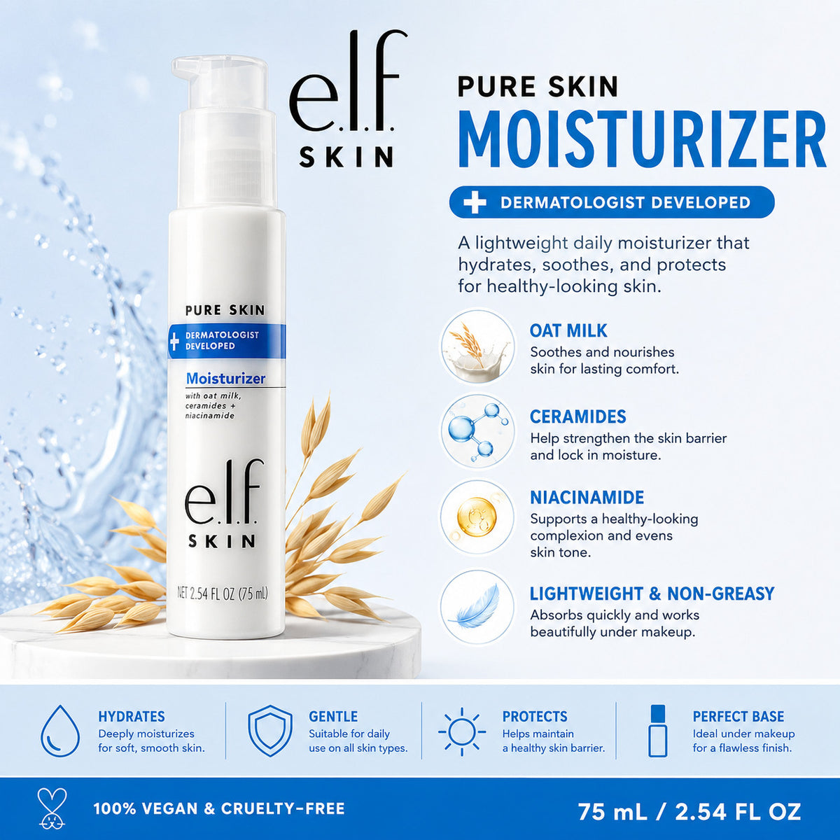 Pure Skin Facial Moisturizer with Oat Milk, Ceramides & Niacinamide - 2.54 oz