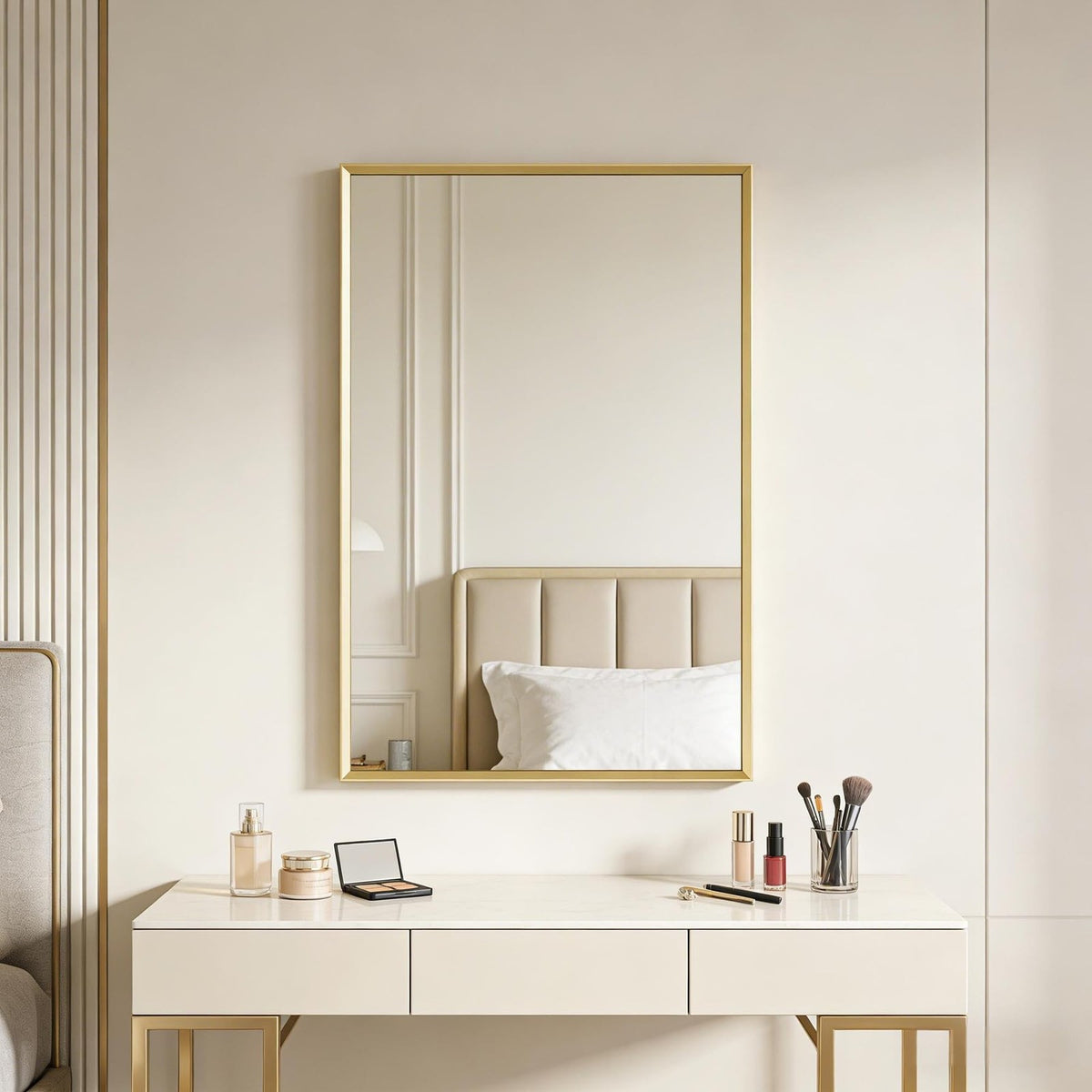 16x24 Inch Brushed Gold Wall Mirror for Bathroom Vanity & Over Sink