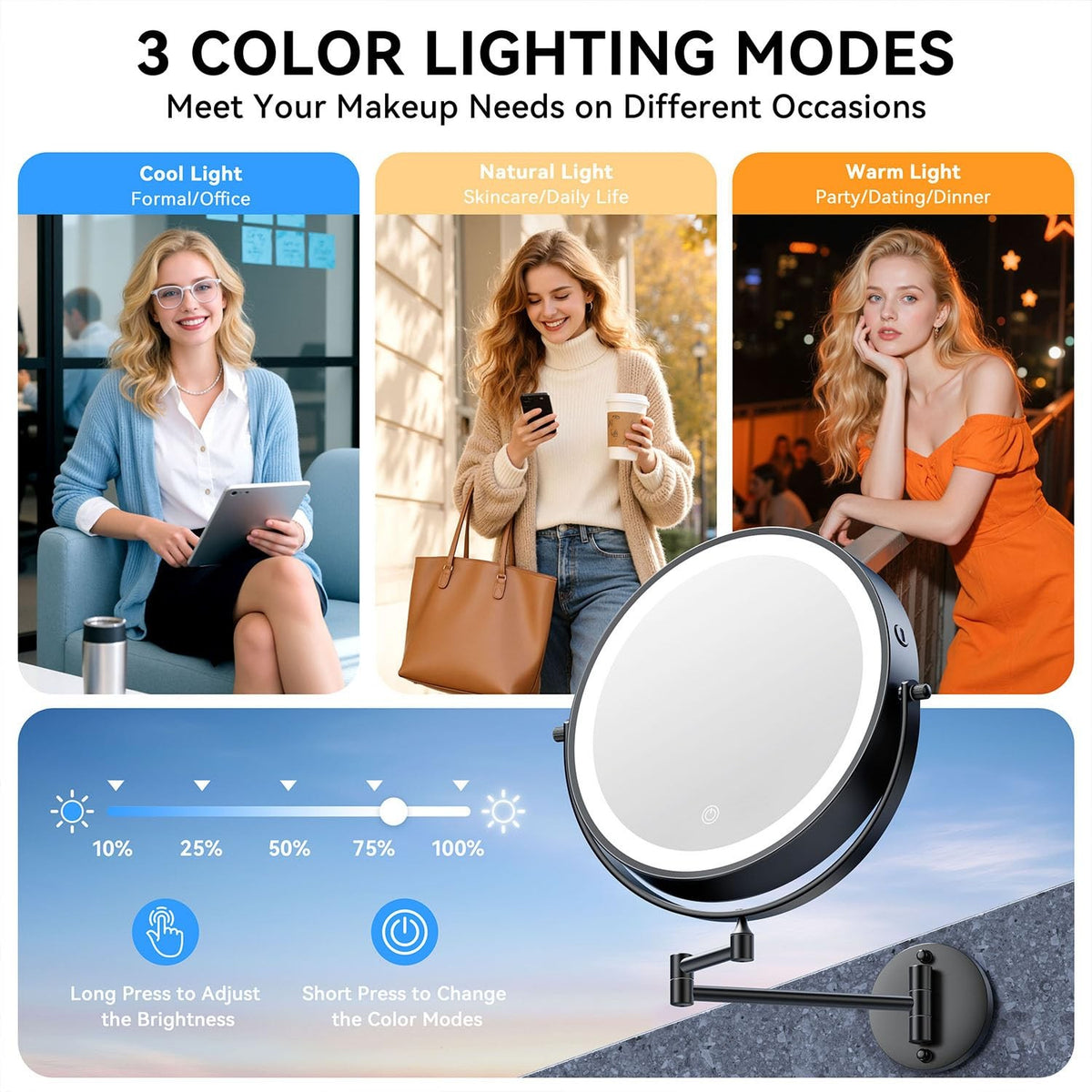 10 Inch Wall Mounted Lighted Makeup Mirror with 30X Magnification and LED Lighting