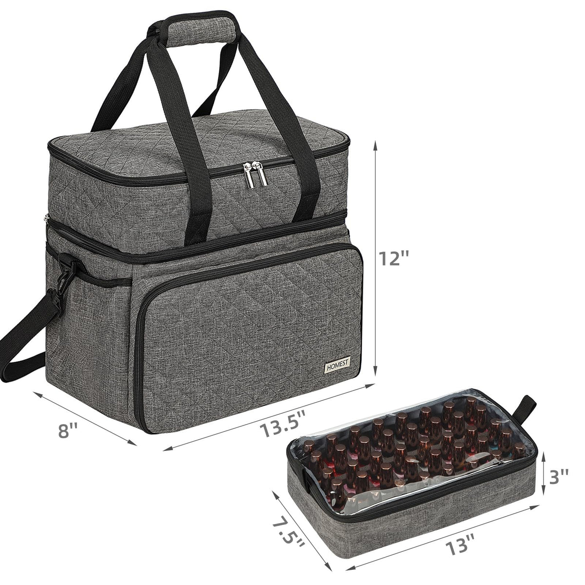 Double Layer Nail Polish Organizer with Lamp & Pouches - Holds 80 Bottles