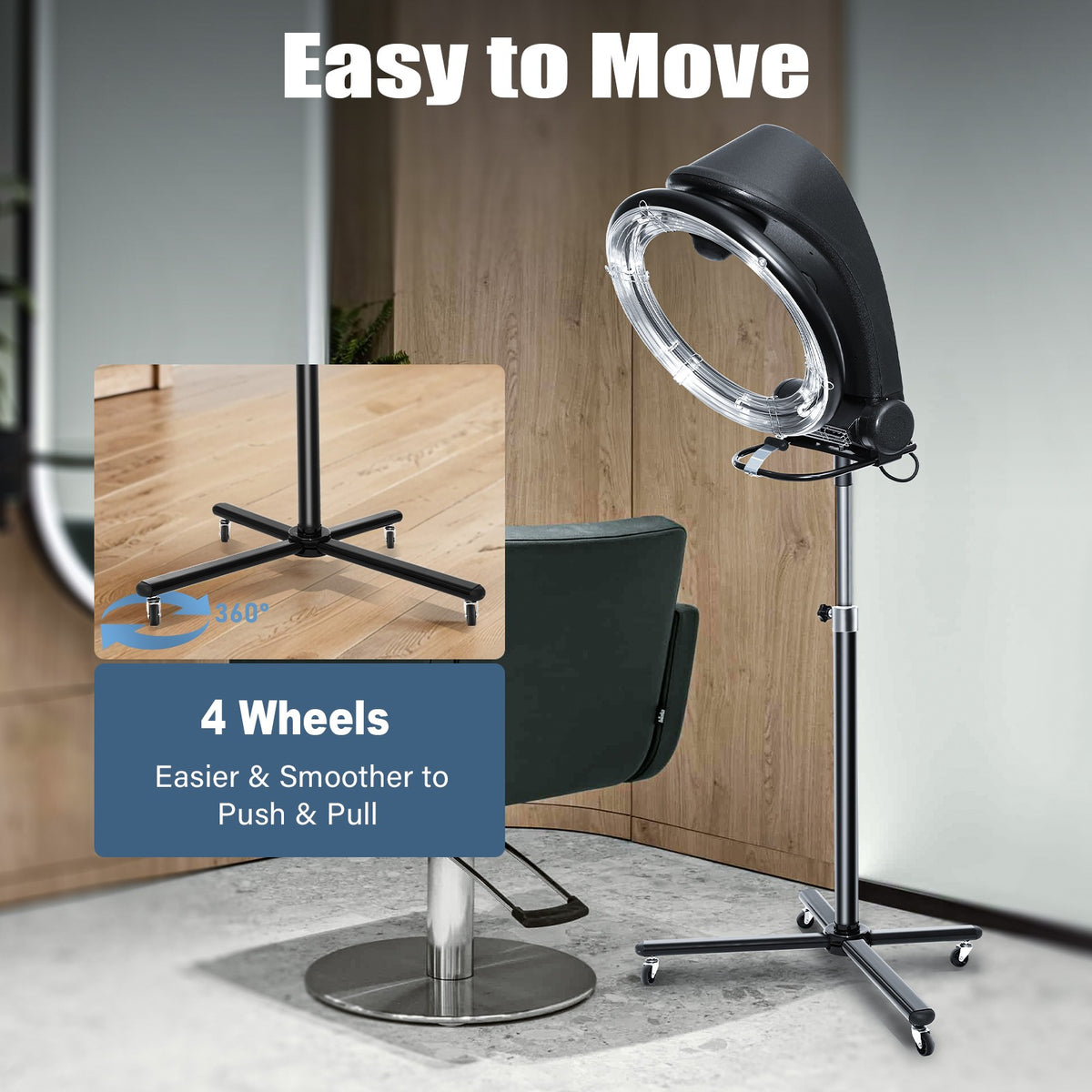 3-in-1 Infrared Hair Dryer & Steamer with 4 Wheels - Salon Hair Styling Equipment