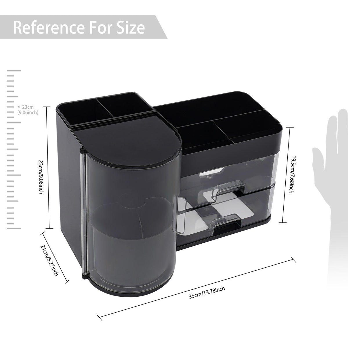 Rotating Makeup Organizer with Drawers and Brush Holder - Countertop Storage, 35x21cm