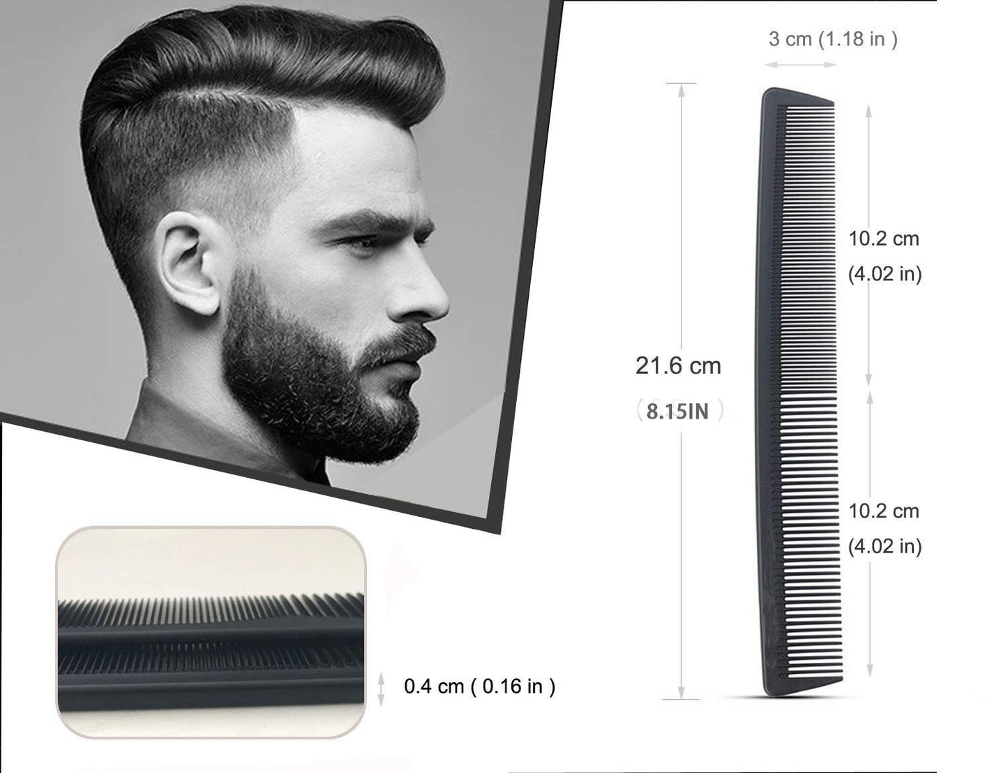 3 Pack Carbon Fiber Hair Cutting Combs - Professional Styling Tools Black