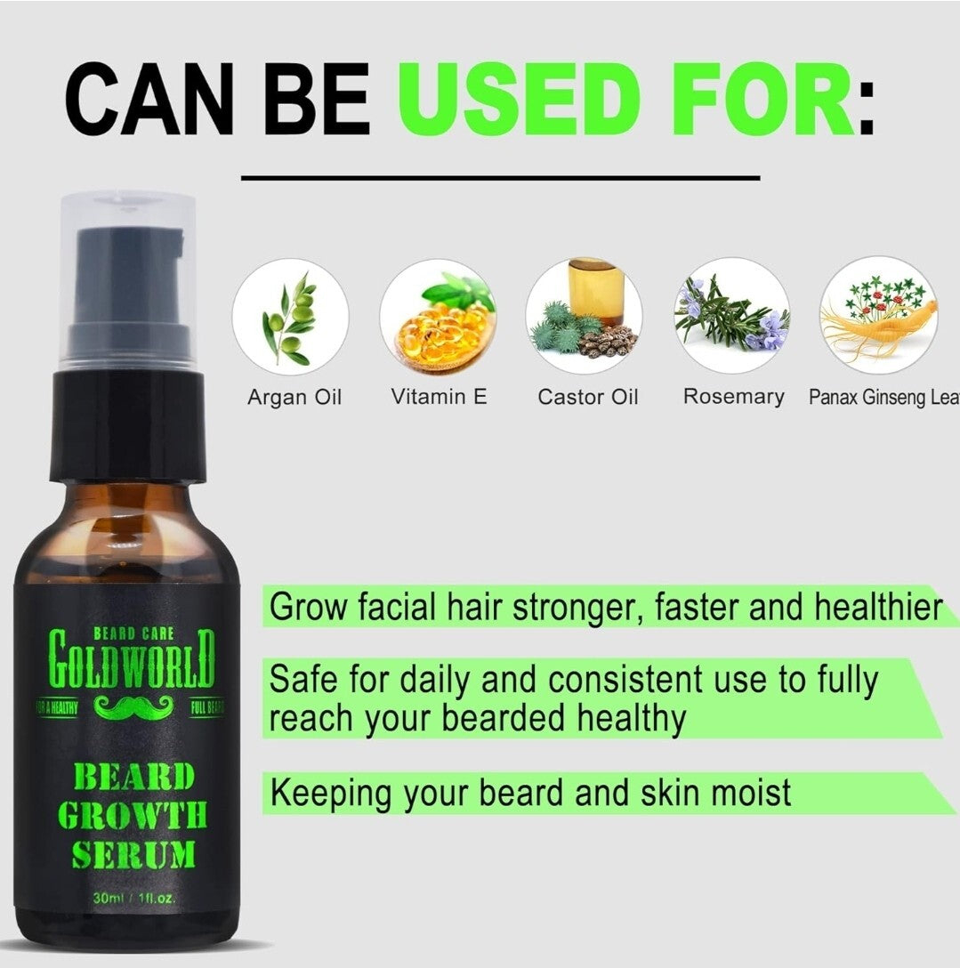 Goldworld Beard Growth & Care Gift Set - Natural Oils & Accessories, Holiday Men’s Self Care