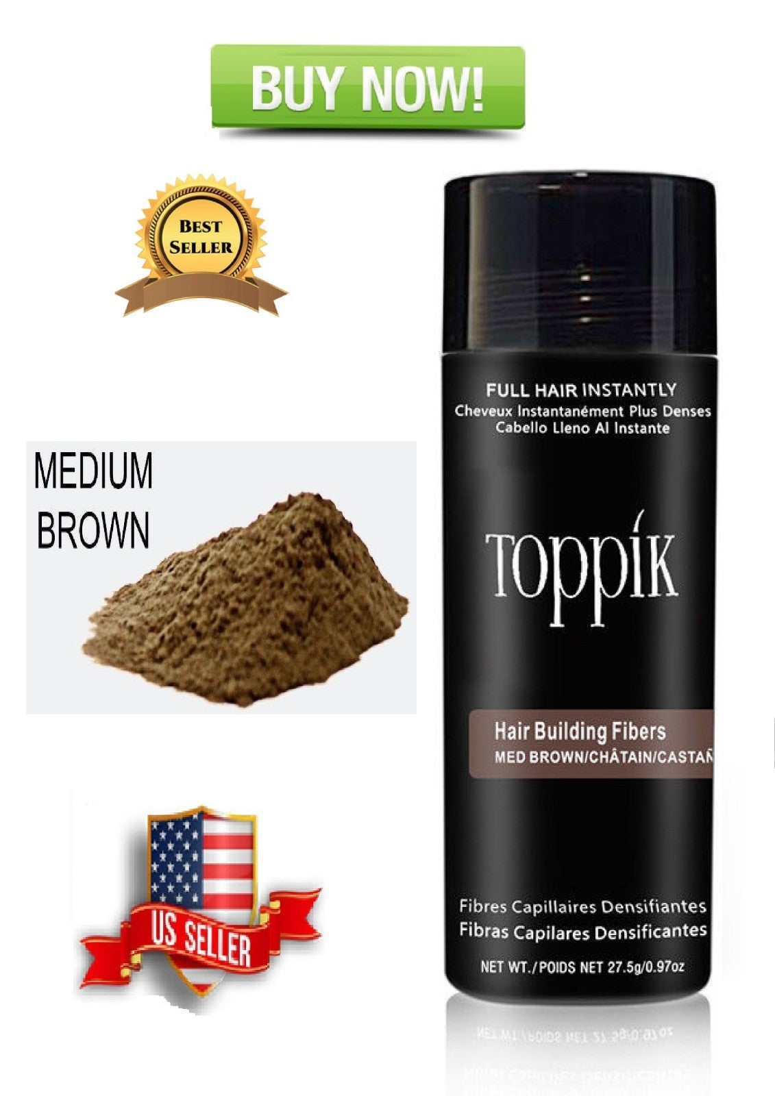 MEDIUM BROWN Hair Building Fibers USTAR FREE AND FAST SHIPPING