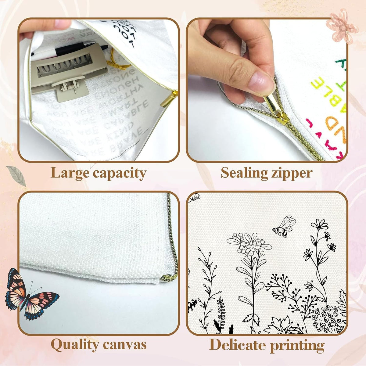 Canvas Cosmetic Bags Set - Cotton Makeup Bags for Travel & Daily Use