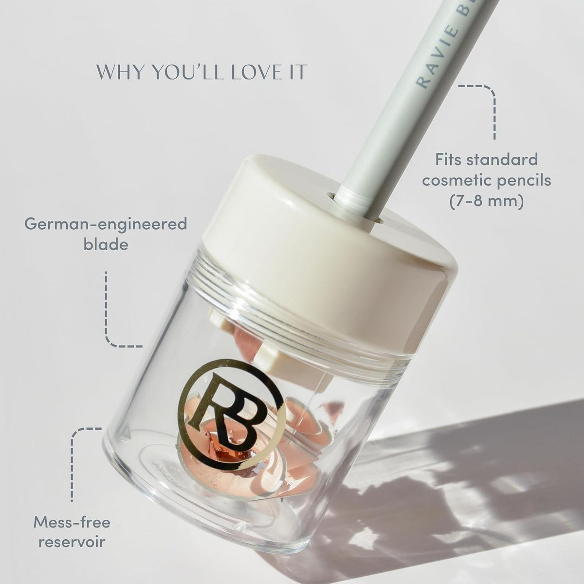 Makeup Pencil Sharpener with German Blade & Mess Container for Lip, Eye & Brow Pencils