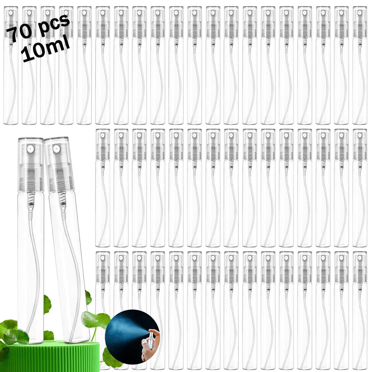 70PCS Refillable 10ML Glass Perfume Spray Bottles with Fine Mist - Portable & Leakproof