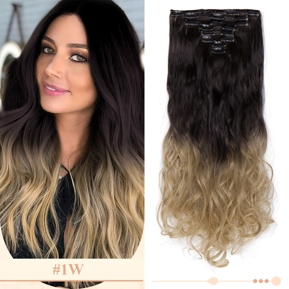 Clip-In Hair Extensions Full Head Ombre Highlight Synthetic Thick Hair 8-24 Inches