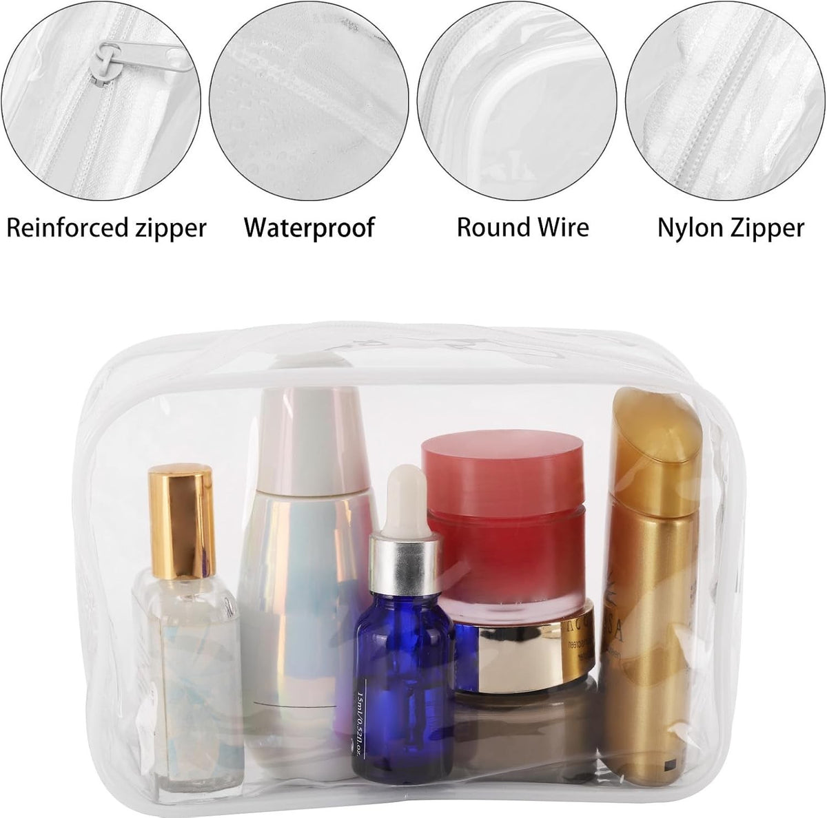 Set of 10 Waterproof Clear Makeup Bags Travel Organizer Cosmetic Bags