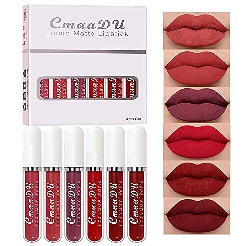 Long-Lasting Matte Lipstick Set with 6 Colors - Gift Pack, Natural Formula