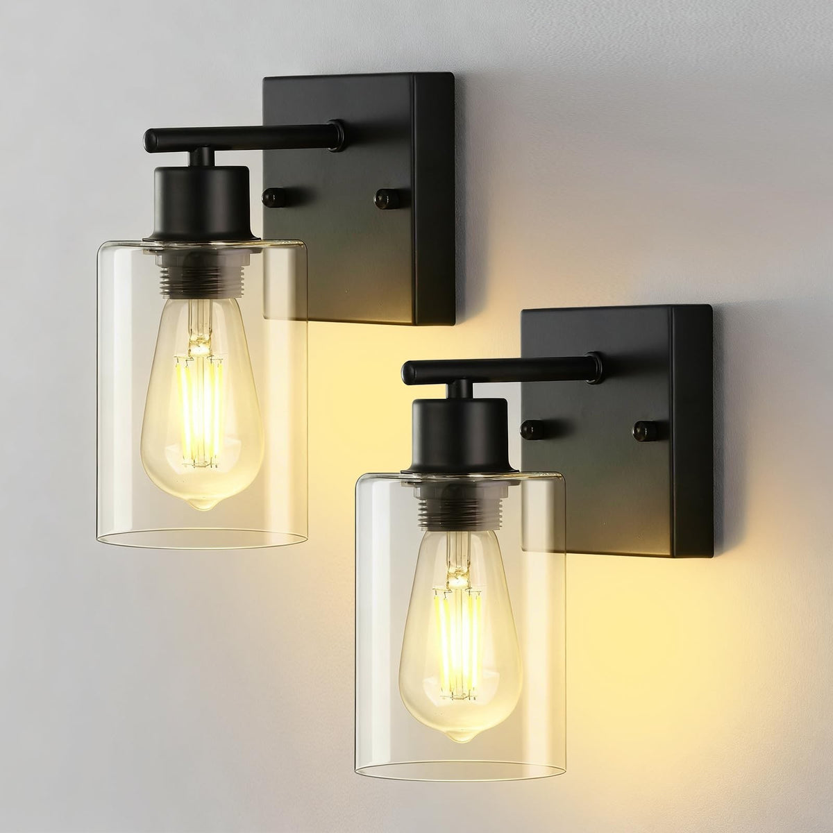 2-Pack Modern Matte Black Wall Sconces for Bathroom Vanity & Hallway