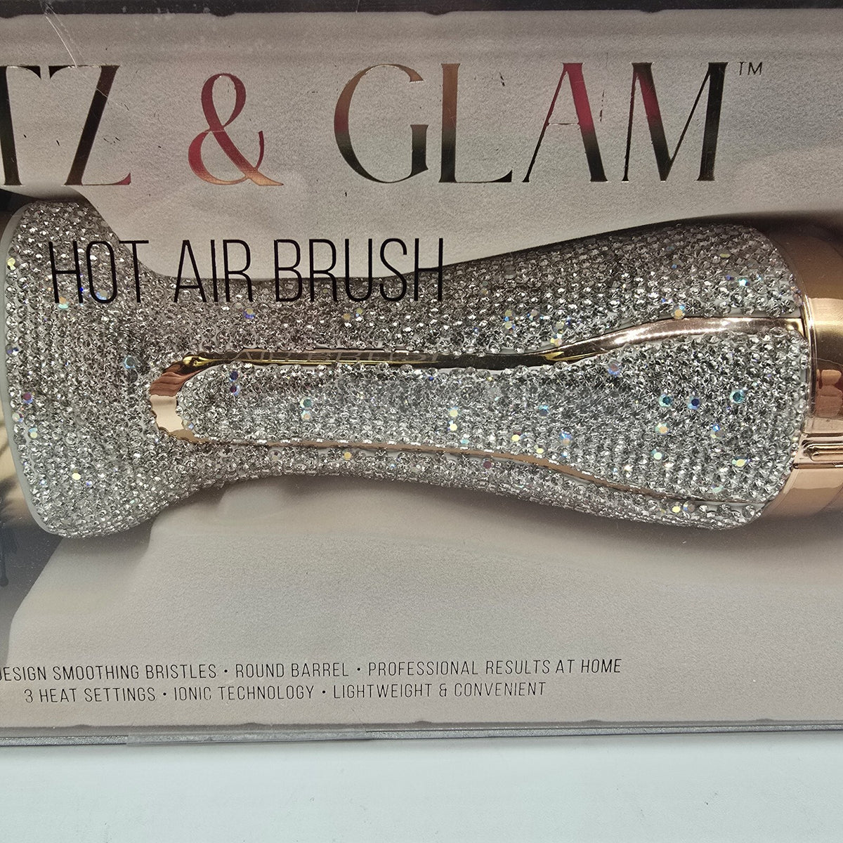 Rhinestone Hair Dryer Hot Air Brush with Bling Silver White Gold