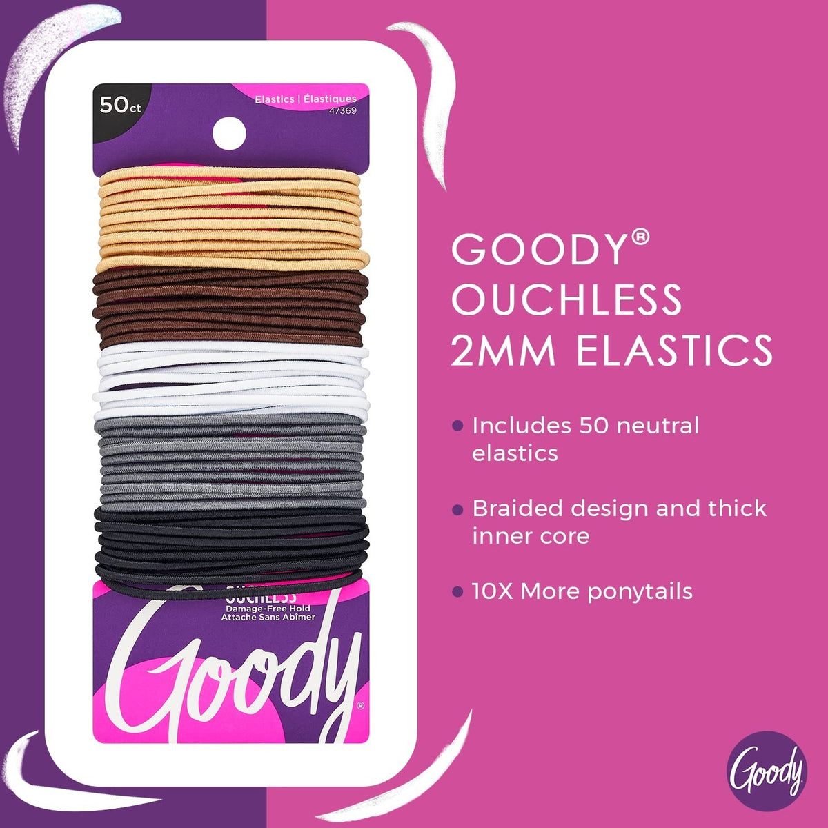 Goody Ouchless Elastic Hair Ties - 50 Count (Pack of 1), Assorted