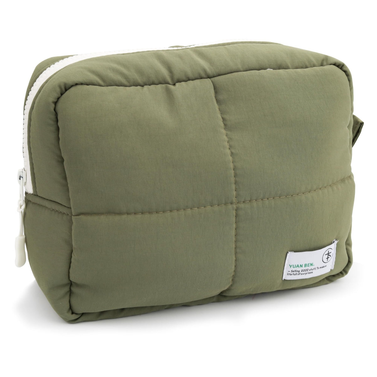 Large Puffy Travel Makeup Bag for Women - Quilted Cosmetic Organizer, Green