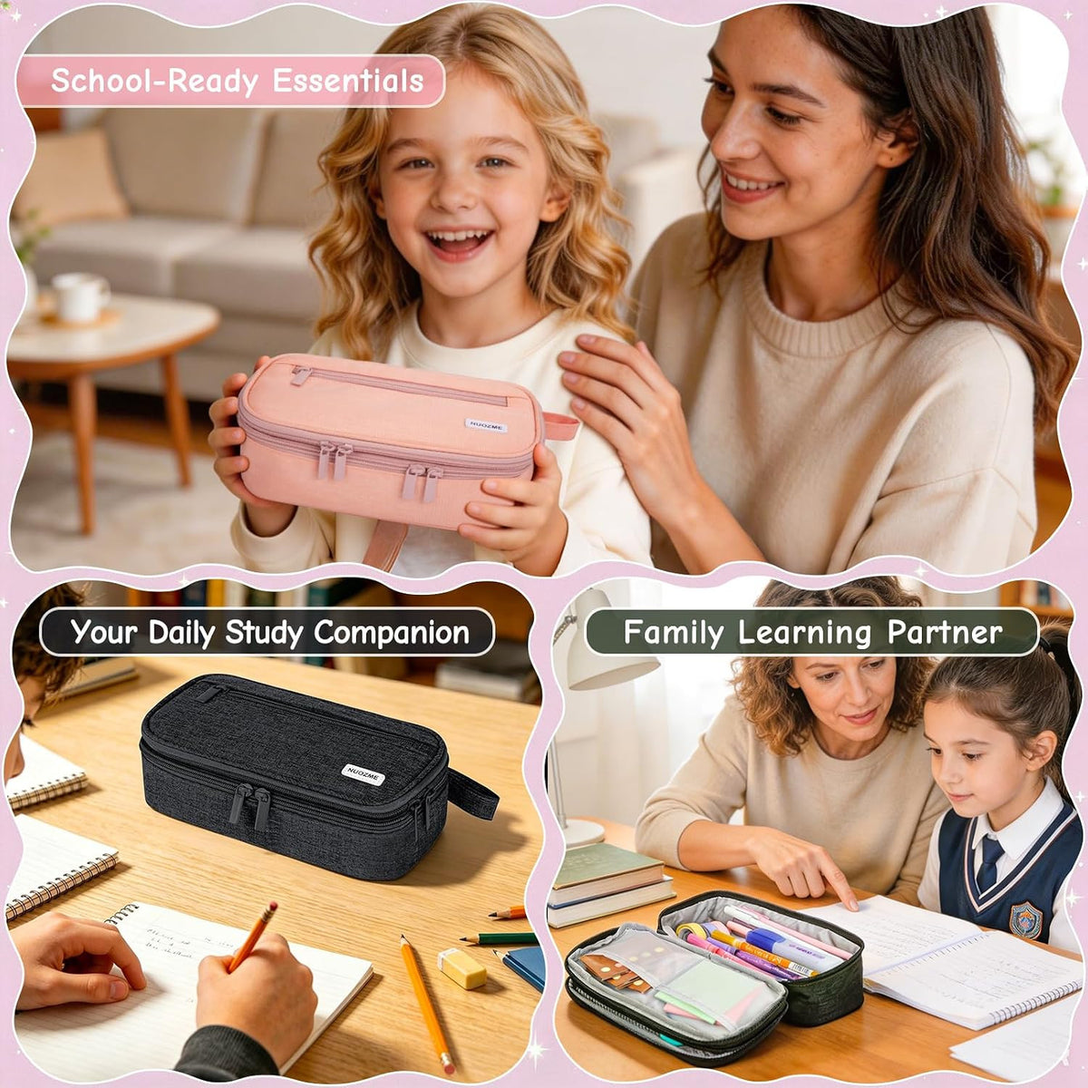 Large Capacity Double Layer Pencil Case with 5 Compartments and Zipper - Canvas Stationery Organizer
