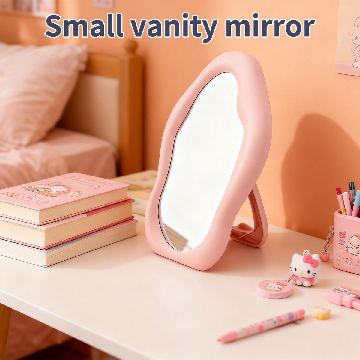 Cloud-Shaped Portable Makeup Mirror - Pink, Folding Travel Vanity