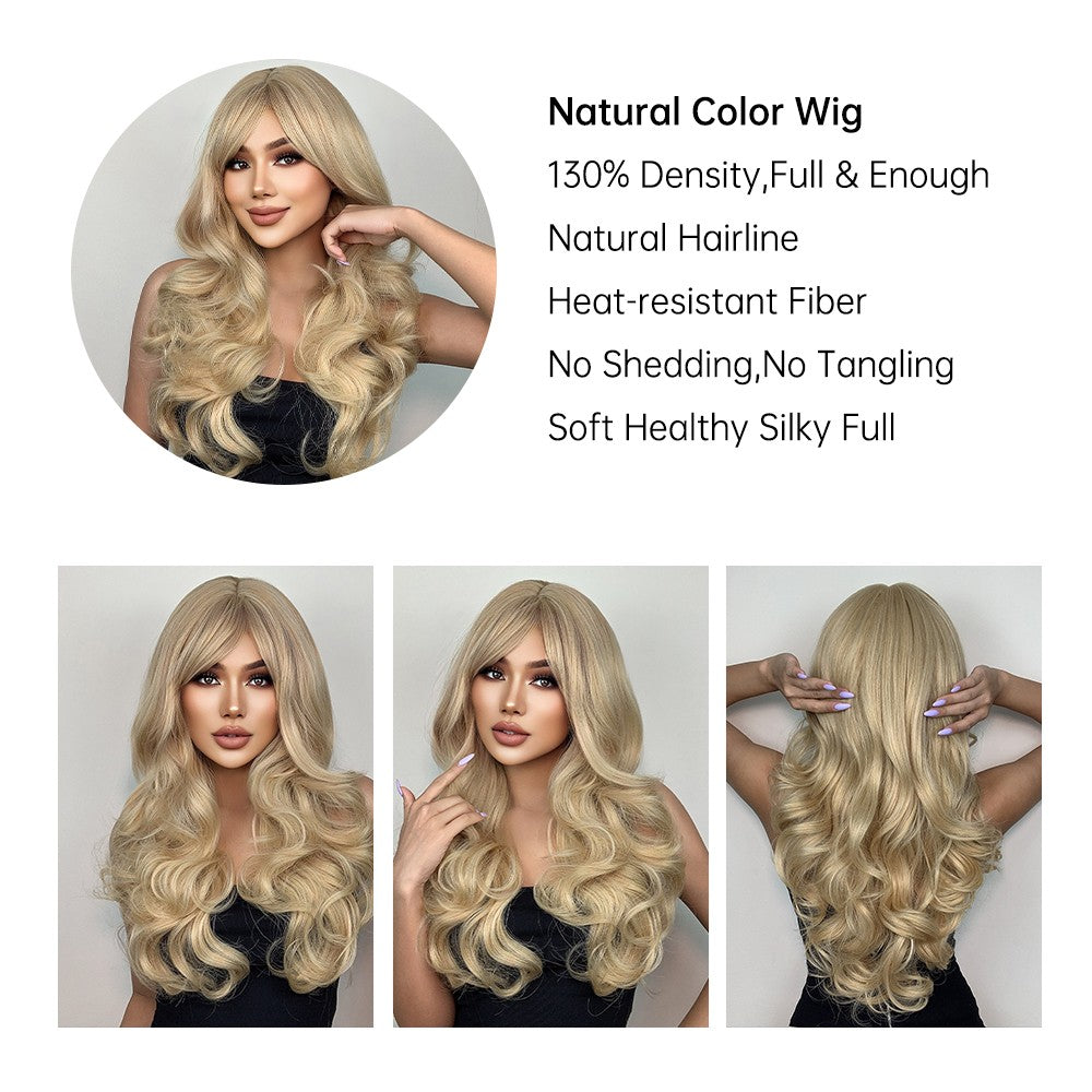 Long Wavy Synthetic Wig Blonde Costume Hair with Fringe Heat Resistant