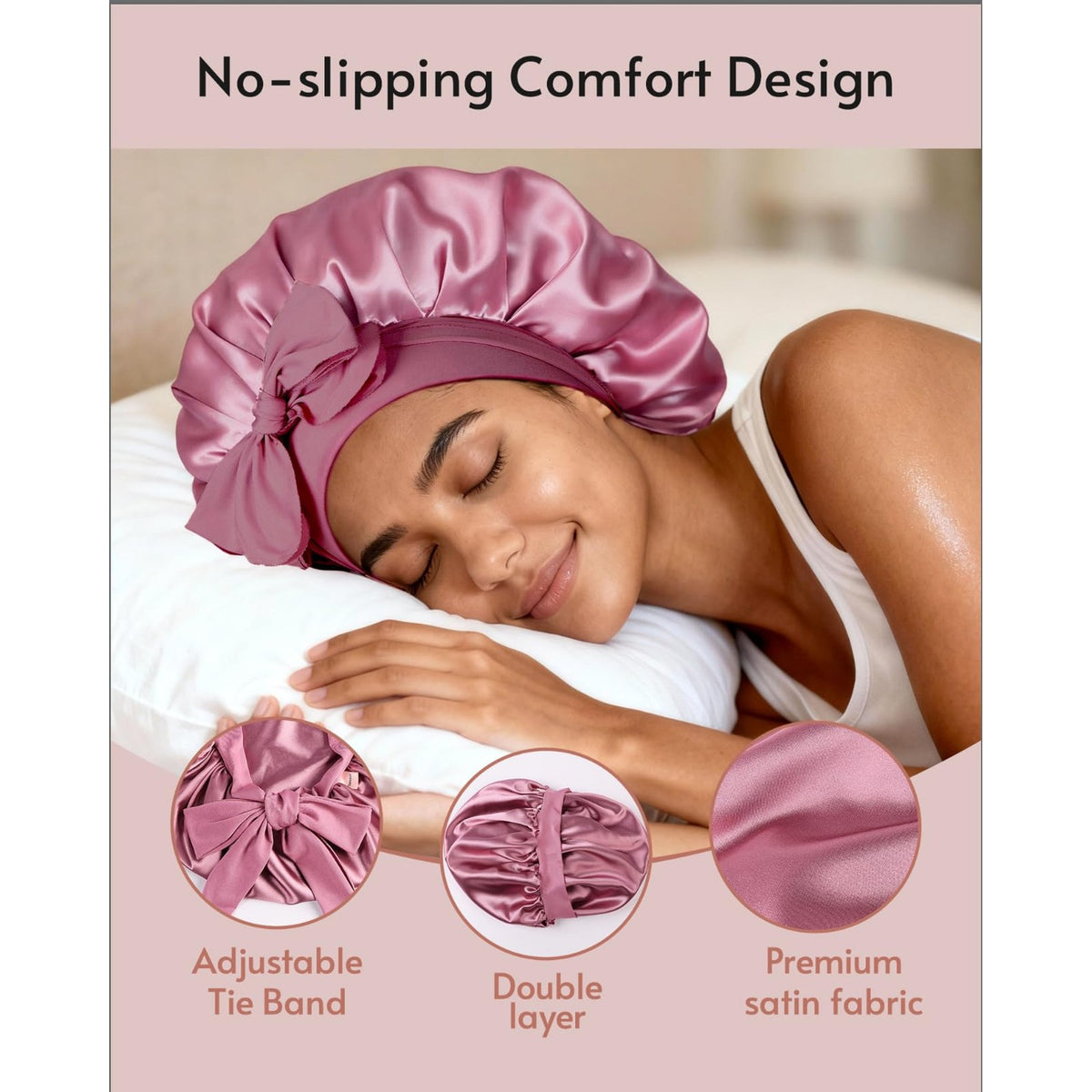 Yanideer 3 pcs Adjustable Satin Bonnets for Sleeping Double Layer