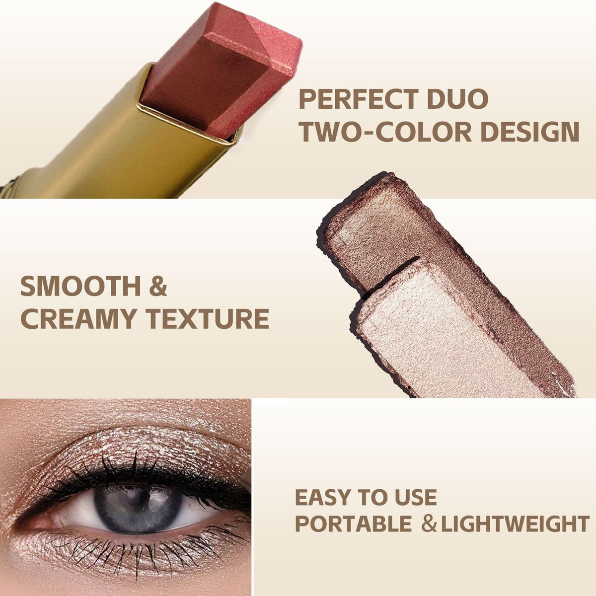 6-Pack Glitter Eye Shadow Sticks - Dual-Color, Waterproof & Smudge-Proof