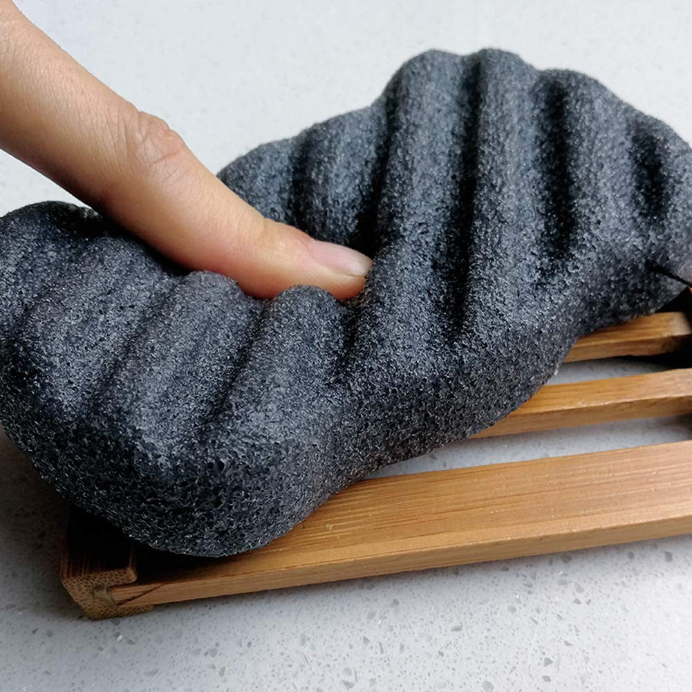 Set of 4 Natural Konjac Body Sponges with Bamboo Charcoal for Gentle Exfoliation