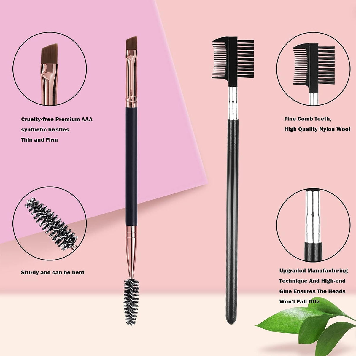 Eyebrow & Eyelash Comb Set - Professional Angle Brush & Spoolie Tool