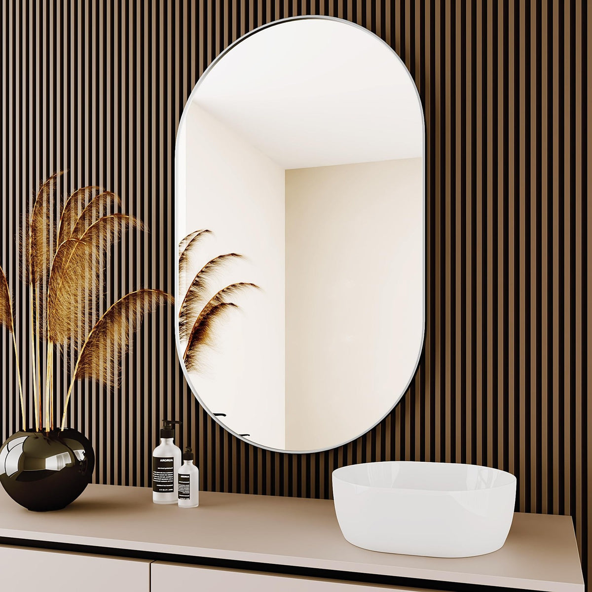 Oval Bathroom Mirror 20x28 Inch Silver Wall Mirror Modern Decor