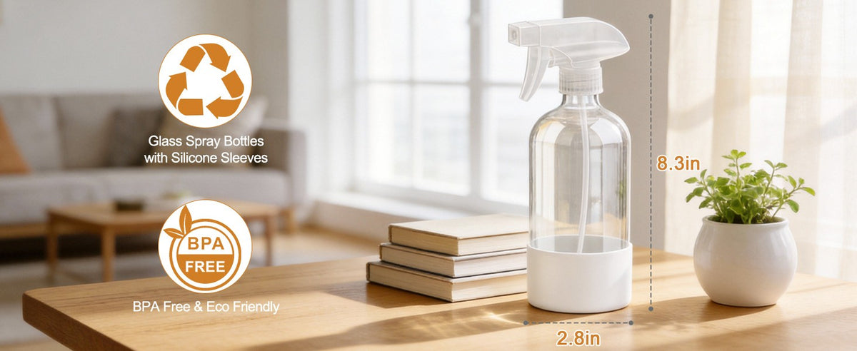 16 oz Refillable Glass Spray Bottle with Silicone Sleeve - Multi-Purpose