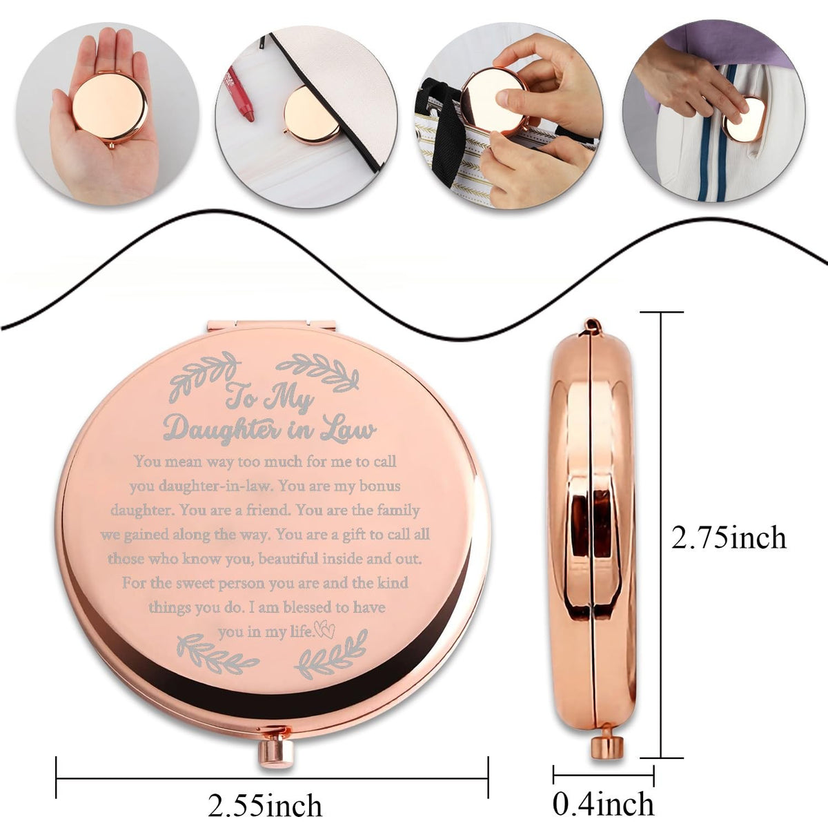 Daughter-in-Law Compact Pocket Mirror Wedding Gift - Personalized Bridal Accessory
