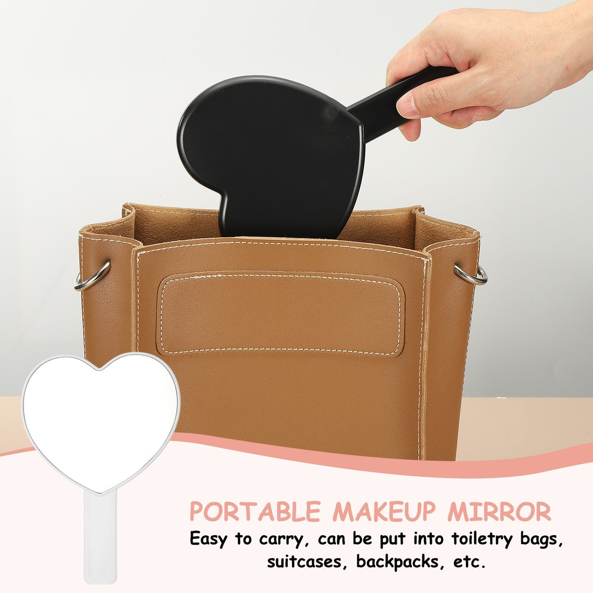 Heart Shape Travel Makeup Mirror - 7 Inch White Handheld Compact