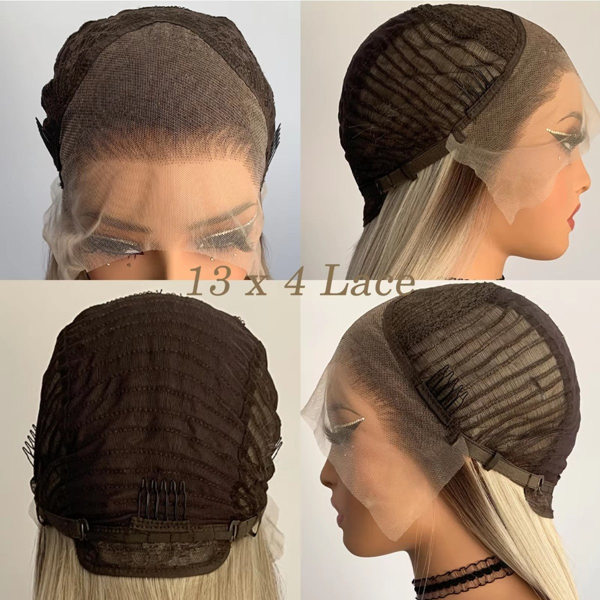 Long Straight Synthetic Lace Front Wig with Ombre Blonde Color - Natural Look