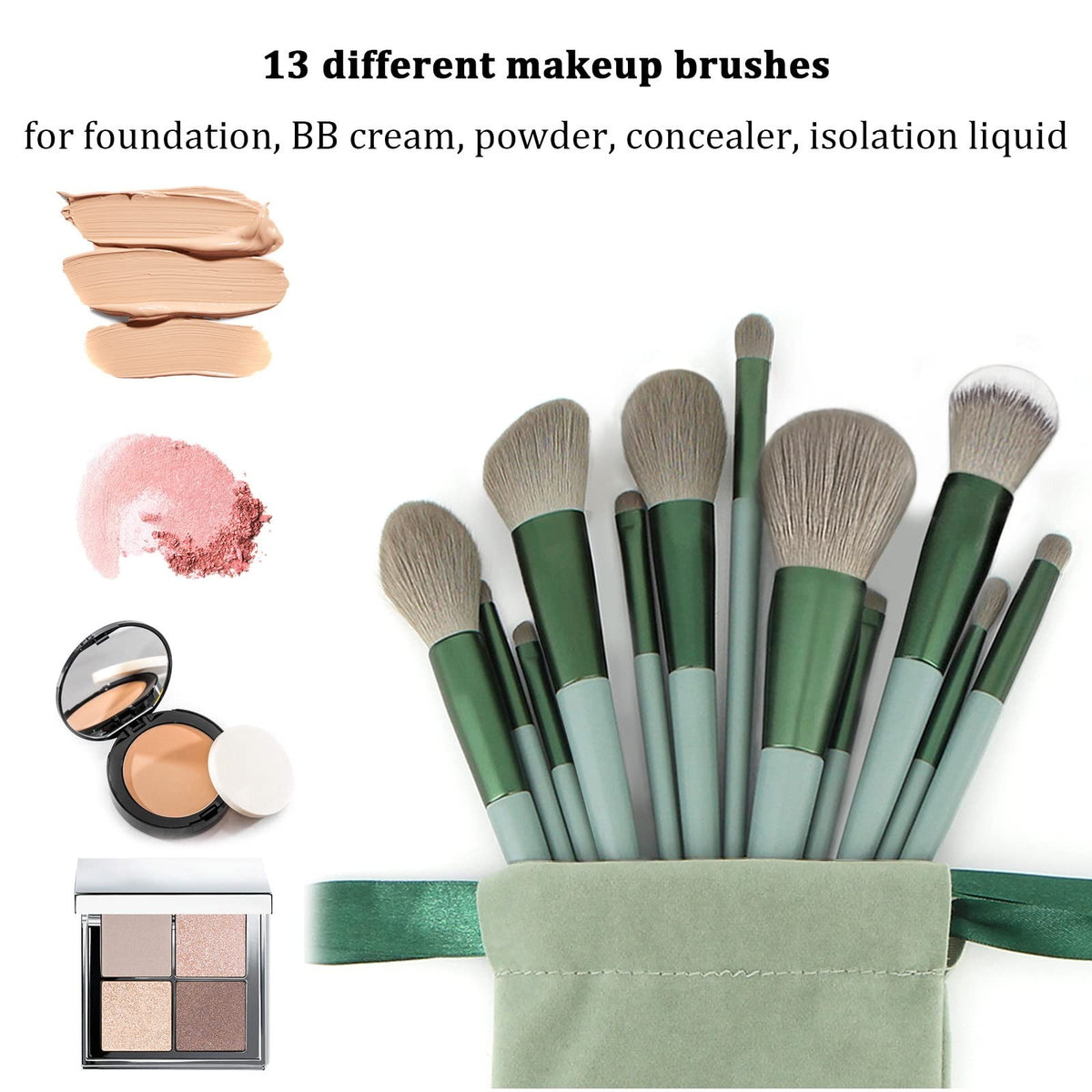 Makeup Brush Set 22 Pcs with Storage Bag & Accessories - Green