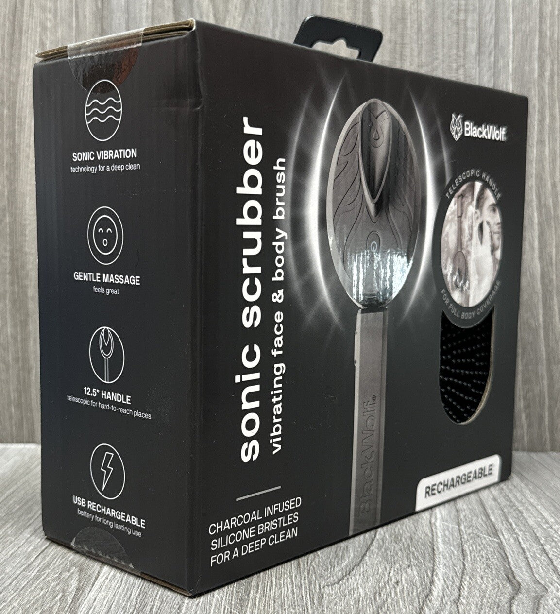 BlackWolf Sonic Vibrating Scrubber - Black Handheld Cleaning Tool
