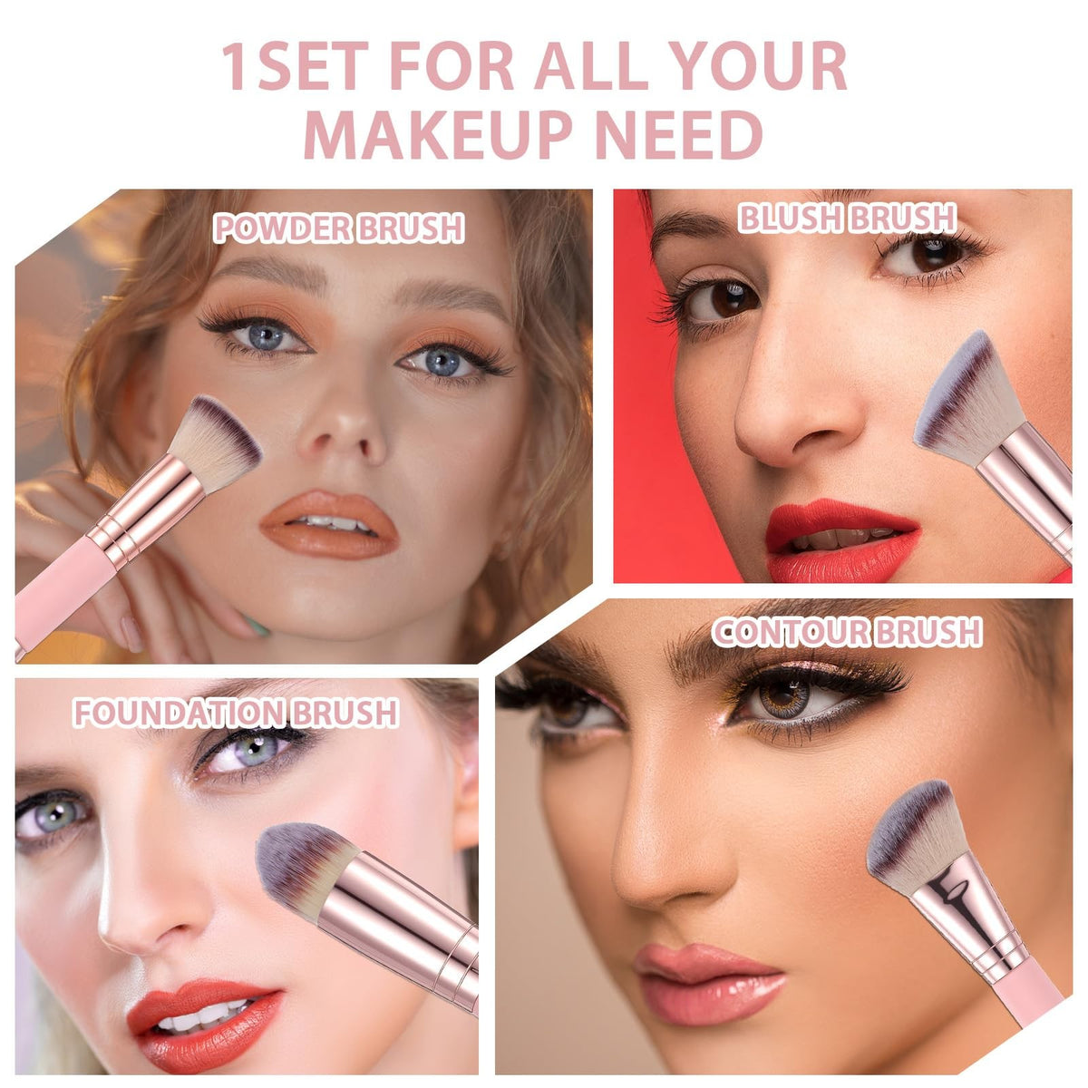 Dual-Ended Foundation Makeup Brushes Set for Liquid, Cream & Powder Blending