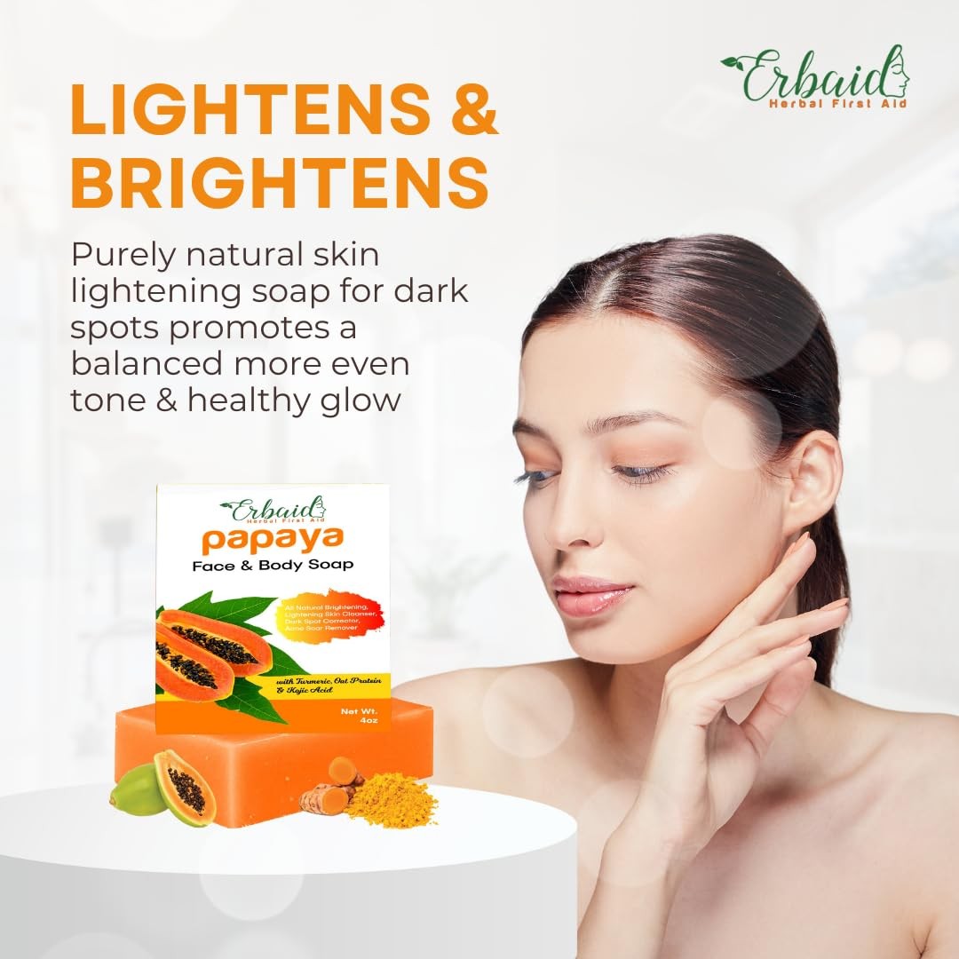 Erbaid Papaya Soap Face & Body Wash – Skin Brightening 4 Ounce (Pack
