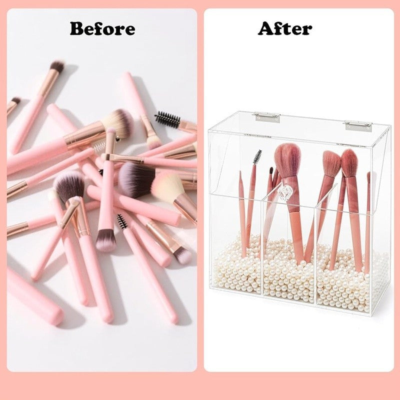 Dustproof Acrylic Makeup Brush Organizer with Adjustable Compartments